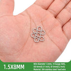 1000PCS 8mm 1.5mm Thick Heavy Duty 14 Gauge Stainless Steel Jump Rings, Unwelded Metal Round Strong Craft O Ring for Necklace Bracelet Keychain Chainmail Jewelry Making - size: 8mm OD-1.5mm Thick-14 Gauge(1000PCS)