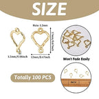 FASHEWELRY Golden Bow Connector Charms Bulk, Christmas Bowknot Link Charms, Infinity Links Geometric Hollow Bezel Pendants for Earring Bracelet Necklace Keychains Jewelry Making - color: Light Gold-Heart