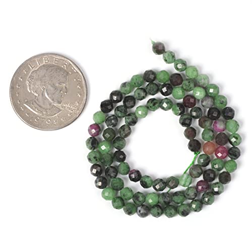 Natural Green Ruby Zoisite 4mm Faceted Round Beads Loose Beads 16 Inch for Jewelry Making Beads - color: Green Ruby Zoisite