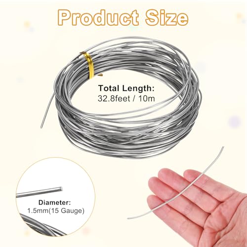 M METERXITY 15 Gauge Stainless Steel Craft Wire, 1.5mm 32.8 ft Bendable Floral Snare Wire for Jewelry Making/Sculpting/Armature Crafting/Floral Bonsai/DIY Crafts - size: 15 Gauge x 32.8 ft