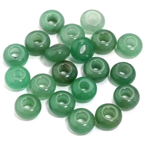 20Pcs Natural Green Aventurine Large Hole Beads, 8x14mm Rondelle Gemstone Spacer Beads 6mm Big Hole for Jewelry Making, Beading Bracelets, Macrame & Hair Braiding - color: Green Aventurine