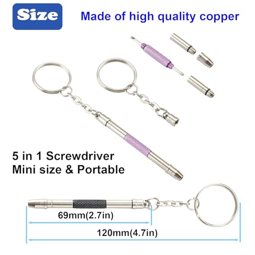 Glasses Repair Kit with Precision 5 in 1 Mini Screwdrivers Set Keychain for Eyeglasses, Sunglasses, Jewelry, Watch, Electronics, Toy, Eye glass Repairing Kit, Hex, Phillips, Flat Head (2pcs Black) - color: 2 Pcs Black