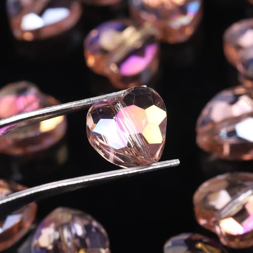 70pcs 8mm AB Orange Pink Faceted Heart Beads for Jewelry Making Crystal Glass Beads for Bracelets Necklace Crafts, Friendship Bracelet Kit, Love Gifts - color: AB Orange Pink