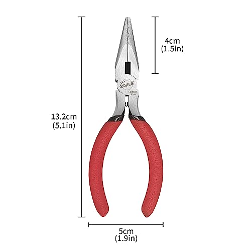 Needle Nose Pliers, 5 Inch, 5 Pack, Long Nose Pliers with Side Cutter, Spring Loaded for Cutting and Bending Wire - color: Red
