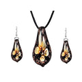 Glass Water Drop Shape Glaze Spiral Dangle Earrings Lampwork Handmade Glass Bead Geometric Earrings for Women Jewelry - color: Flower Yellow Set