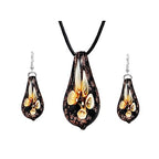 Glass Water Drop Shape Glaze Spiral Dangle Earrings Lampwork Handmade Glass Bead Geometric Earrings for Women Jewelry - color: Flower Yellow Set