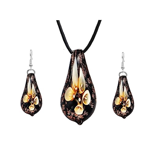 Glass Water Drop Shape Glaze Spiral Dangle Earrings Lampwork Handmade Glass Bead Geometric Earrings for Women Jewelry - color: Flower Yellow Set