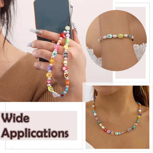 Stiesy Painted Column with Flower Glass Beads 10Pcs, 5 Colors Glass Spacer Loose Beads Bulk for DIY Jewelry Making Necklace Bracelet Earring Keychain Crafts 13x13mm - color: Column with Flower-5 Colors -10pcs