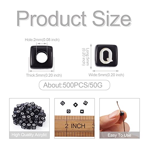 FASHEWELRY 500Pcs Acrylic Cube Letter Beads 5x5x5mm Black Square Letter Q Alphabet Beads for DIY Bracelet Necklace Jewelry Making - color: Letter Q