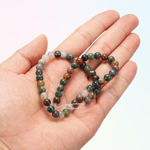 HARFINGTON 50pcs Natural Stone Beads 6mm Agate Green Round Gemstone Stone Loose Beading Real Genuine Smooth Balls Bead for Jewelry Making Bracelets Necklace Earrings DIY - color: Agate Green, size: 6mm