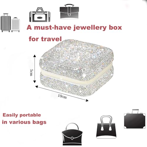 Bling Jewelry Organizer, Travel Jewelry Case Organizer Portable Small Jewelry Storage Box Shining Jewelry Holder Case Gifts for Women Teen Girls and Friends Mother's Days (Silver)
