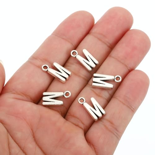 PATIKIL Letter Charm, 50pcs Alphabet Initial Pendant Charm Bulk DIY for Jewelry Making Bracelets Earrings Necklace - style: M