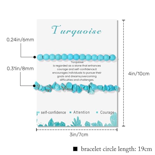 Healing Crystal Bracelets for Women 2 PCS 6mm Natural Stone Bracelet Stretch Crystal Beaded Bracelets Handmade Gemstone Bracelet Jewelry Gifts Christmas Gifts for Women Girls - style: turquoise