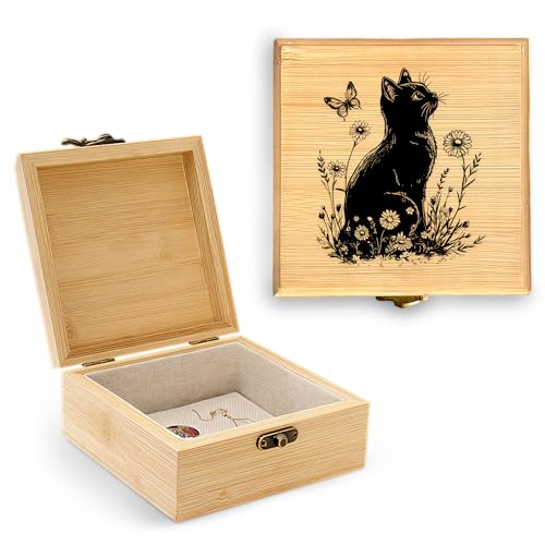 Cat Trinket Keepsake Decorative Jewelry Box, Gifts For Women, Cat Lovers Themed Decor Decorations, Home Room Ring Earrings Necklace Organizer Holder Vintage Wooden Box! - color: Cat