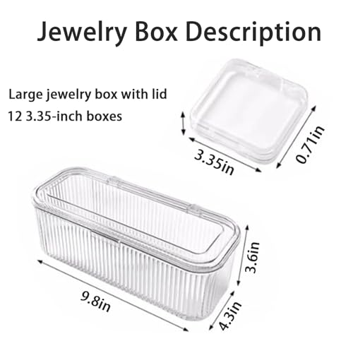 1 Pack Acrylic Bracelet Jewelry Storage Box with 12 Portable Anti Tarnish Organizers for Earrings/ring/necklace (Clear)