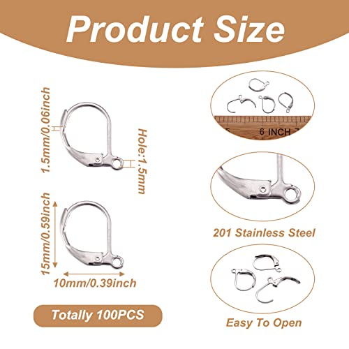 Pandahall 100pcs Stainless Steel Lever Back Hoop Earrings Surgical Earring Components for Jewelry Makings 13x10x1.5mm