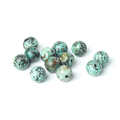 100Pcs Natural Stone 6mm African Turquoise Round Loose Gemstone Energy Healing Beads Hole Size 1mm DIY Smooth Beads for Bracelet Necklace Earrings Jewelry Making - color: African Turquoise, size: 6mm