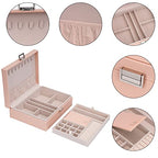 Jewelry Organizer Box Travel Jewelry Box Storage Organizer Case Earring Ring Necklace Box Large Travel Jewelry Case/PINK - color: Pink
