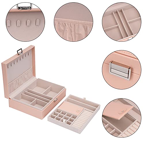 Jewelry Organizer Box Travel Jewelry Box Storage Organizer Case Earring Ring Necklace Box Large Travel Jewelry Case/PINK - color: Pink