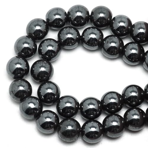Natural Black Hematite Beads for Jewelry Making - Silver Stone Beads Gemstone Beads for Bracelets, 8mm Crystal Beads Round Loose Beads(44-47pcs, 8mm, Black Hematite) - color: Black Hematite, size: 8mm