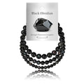 3Pcs Natural Healing Crystal Bracelets for Women Men, 4mm 6mm 8mm Beaded Stretch Bracelet Set, Black Tourmaline Natural Stone Gemstone Jewelry Gifts for Meditation, Reiki & Yoga - color: Black Obsidian