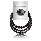 3Pcs Natural Healing Crystal Bracelets for Women Men, 4mm 6mm 8mm Beaded Stretch Bracelet Set, Black Tourmaline Natural Stone Gemstone Jewelry Gifts for Meditation, Reiki & Yoga - color: Black Obsidian