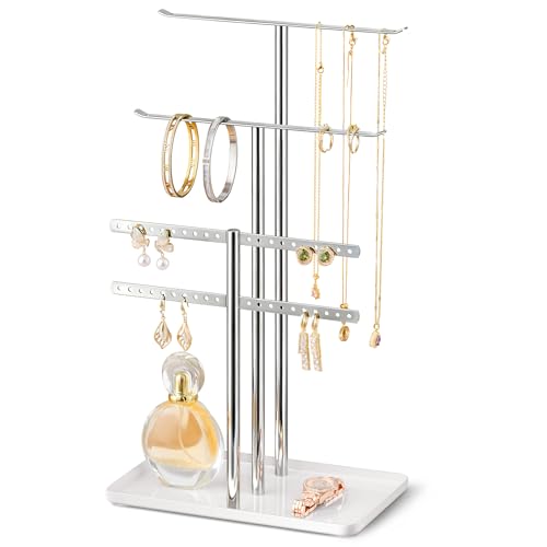 pickpiff Silver Jewelry Stand Holder Organizer: 14.5" Sturdy Hanger for 80 Pcs Jewelry, Jewlery Tower for Display Necklace, Earring, Bracelet, Watch - color: Chrome Silver, size: 14.5" Height