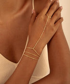 CHESKY 14K Gold Plated Hand Chain Bracelets for Women Set - Dainty Finger Ring Bracelet Stack Adjustable Hand Chains Durable Beaded Bracelets Trendy Simple Body Jewelry Gift for Women - style: 3thin bracelet-gold