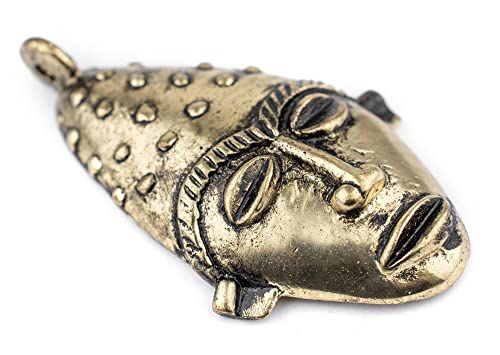 TheBeadChest Elongated African Brass Mask Pendant (50x90mm): Genuine West African Mask Design for DIY Jewelry & Necklaces - color: Brass, size: Large Elongated (50x90mm)