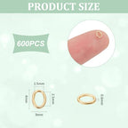 UNICRAFTALE 600Pcs Real 18K Gold Plated Open Jump Rings 3mm Stainless Steel Oval Jump Ring Golden Metal Rings Round Connector Ring for DIY Bracelet Pendant Jewelry Making Repair - size: 3mm