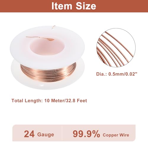 uxcell Soft Copper Wire (24 Gauge, 32.8 FT), 99.9% Pure Bare Copper Wire 0.5mm Solid Craft Wire for DIY Crafting Gardening Decoration (10Meter) - size: 24 Gauge x 32.8 FT