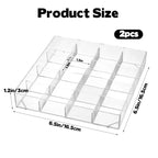 Rainmae 2 Pack 16 Grids Jewelry Organizer Box Clear Plastic Bead Craft Jewelry Organizer Display Tray Rock Collection Box Stackable Acrylic Storage Case for Rings Earrings Necklaces Rhinestone