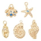 Cheriswelry 5Pcs 18K Gold Filled Conch Shell Charms Cubic Zirconia Metal Brass Seashell Starfish Pendants 10-20.5mm for DIY Summer Necklace Bracelet Earring Jewelry Making - color: Gold-5pcs