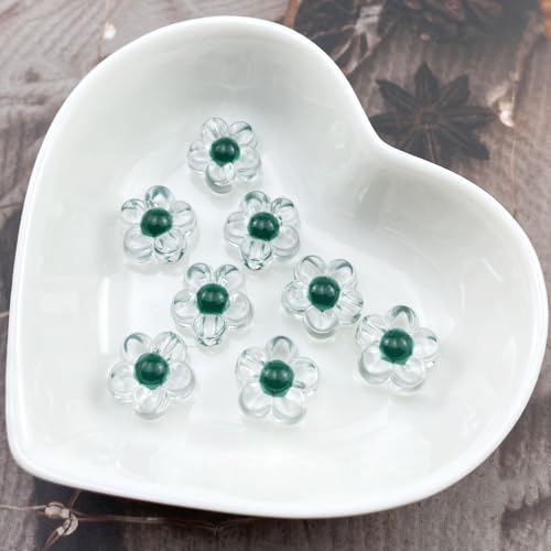 150Pcs Acrylic Flower Beads Candy Color Transparent Plastic Pastel Spacer Beads with Hole for DIY Crafts Wind Chimes Suncatcher Necklaces Bracelets Earrings Jewelry Making(Deep Green) - color: Deep Green