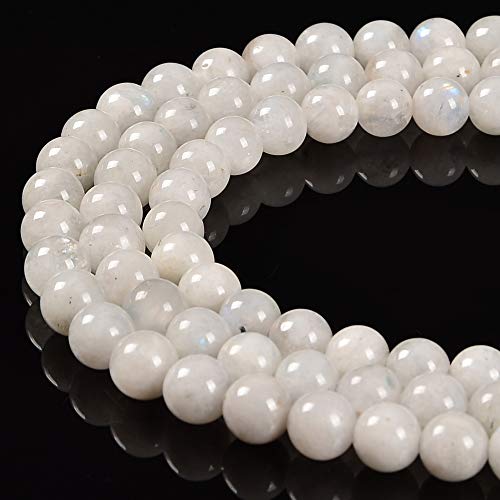 JM Design 2.0mm Hole Natural Rainbow White Moonstone Smooth Round Beads Size 12mm 15.5" Strand for Jewelry Making - size: 12mm