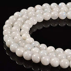 JM Design 2.0mm Hole Natural Rainbow White Moonstone Smooth Round Beads Size 10mm 15.5" Strand for Jewelry Making - size: 10mm