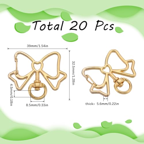 SUNNYCLUE 1 Box 20Pcs Swivel Snap Hooks Metal Swivel Clasps Spring Snap Keychain Clip Metal Butterfly Hanging Buckle Bowknot Lobster Claw Clasp for Jewelry Making DIY Bag Keychains Accessories