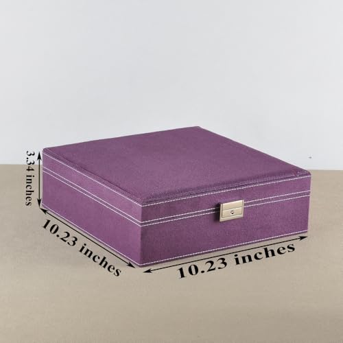 Jewelry Boxes 10 x 10 Inches 2-layer Handle Necklace Holder Organizer Jewellery Women Rings Storage Display Girls Earrings Case Lockable Jewelry Tray GY641 (Purple) - color: Purple