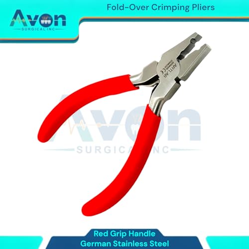 1 Each Fold-Over Crimp Pliers for Leather, Suede, and Crimping, Jewelry Making Supplies with Red Grip - German Stainless Steel