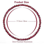 BONNY BOXX Natural Genuine Gemstone Faceted Round Beads Bracelets, 3mm Adjustable Stretchy Tiny Faceted Black Tourmaline Bracelet, Healing Crystal Reiki Chakra Dainty Jewelry Fashion Gifts - color: Garnet