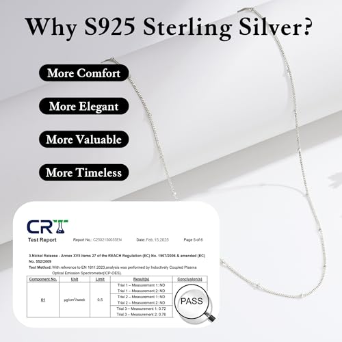 IEFWELL S925 Sterling Silver Chain Necklace for Women - 14K-Real-Gold-Plated 1.5mm Satellite Bead Chains Necklace, Sturdy Women's Chain Necklaces, 14/16/18/20/22/24 Inches Jewelry Valentines Gifts - color: S925 Sterling Silver, size: 18 Inch
