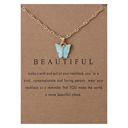 Rrdaily 9 Pcs Dainty Colorful Butterfly Pendant Necklace Set for Women,Bohemian Acrylic Butterfly Chain Necklace Cute Jewelry Gift - style: Style#B-gold card