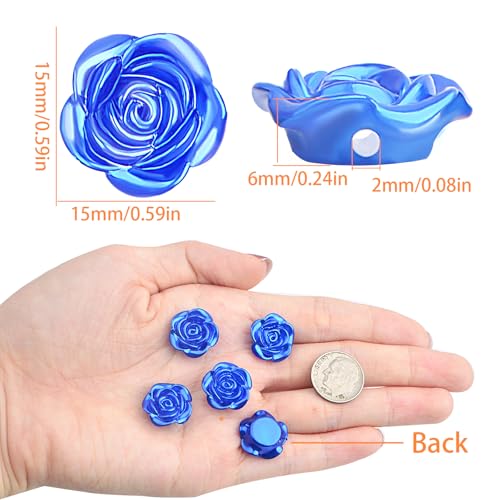 100pcs Rose Flower Spacer Beads ABS Plastic Roseflower Shape Bead Cute Roses Craft Beads Accessories Embellishments for DIY Bracelet Necklace Jewelry Making Supplies, Royal Blue - color: Blue