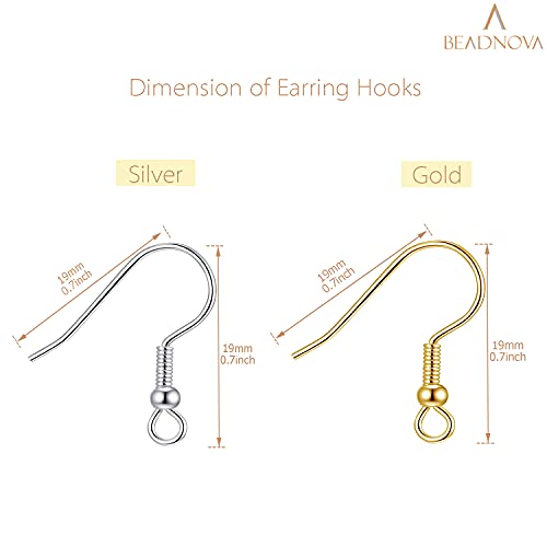 BEADNOVA Earring Hooks 300pcs Earring Kits with Rubber Backs Ear Hook for Jewelry Making DIY Ear Wires Supplies (300pcs Mix Earwires and 300 pcs Backs, Total 600pcs) - color: 300pcs