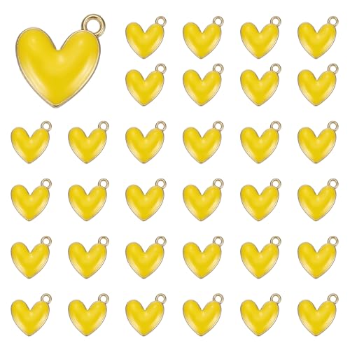 MECCANIXITY Enamel Alloy Heart Charm, Valentine Heart Pendants Love Jewelry Making Charm for DIY Necklace Bracelet Earrings Keychain - color: Yellow