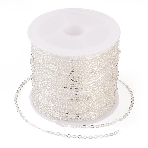 Beadthoven 32.8Ft Brass Flat Cable Chain for Jewelry Making 1.5mm Silver Plated Flat Cross DIY Necklace Chain Bracelet Jewelry Finding Chains Extender Chains Bulk for Jewelry Making Supplies - color: Silver, size: 1.5mm