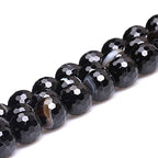 GEM-Inside 14mm Round Faceted Banded Black Agate Onyx Beads Strand 15 Inches