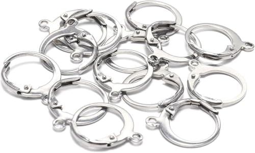 20 Pieces Surgical-Grade Stainless Steel Lever Earring Hooks - Open Loop Findings with 14×12mm Hoop Bases for DIY Jewelry Making Supplies (Silver) - color: Silver