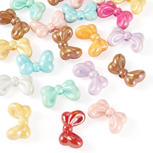 FASHEWELRY 20Pcs Large Acrylic Bow Beads Mixed Color Bowknot Spacer Beads Opaque Big Bows Focal Bead for Pens Keychains Bracelet Necklace Earring Jewelry Making, 16x27x10mm - color: Opaque Mixed Color