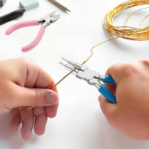 Mudder 2 Pieces Jewelry Making Tool Bail Making Pliers 6 in 1 Jewelry Wire Bending Pliers for Beading Looping Shaping Wire DIY Crafts (Blue and Pink) - color: Blue and Pink